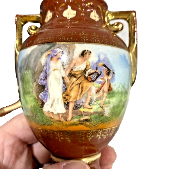 Vintage Ornate Petite Czechoslovakia Erphila Art Pottery Urns Shaped Vase PAIR - Picture 10 of 13